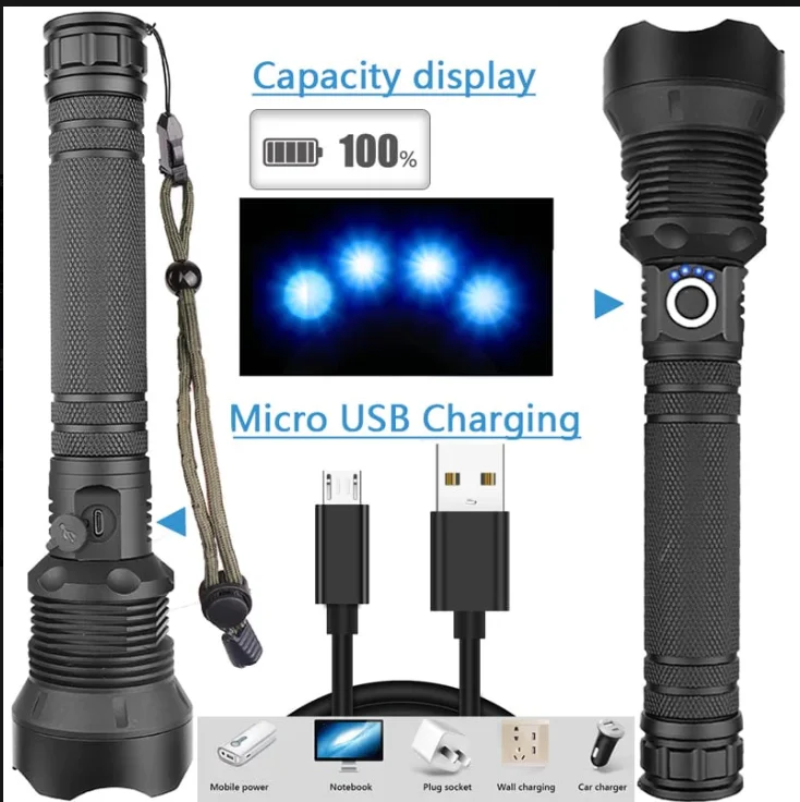 

Суперъяркий фонарик XH-P50 светодиодный, водонепроницаемый IPX4 Usb-фонарик, перезаряжаемая мощная фотовспышка, светильник, USB