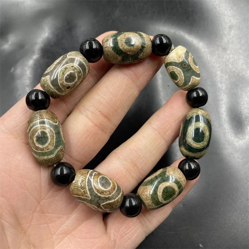 Cheap Jade Green Three-Eye Sky Agate Tube Beads Bracelet for Men