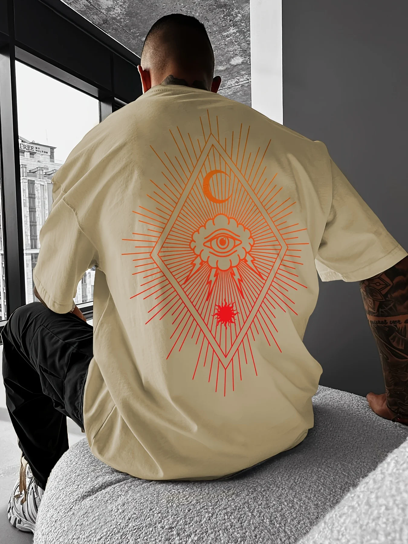 Mystical All-Seeing Eye Gradient Print on Premium Soft 100% Cotton Mens T shirt Perfect for Summer Casual Streetwear Style