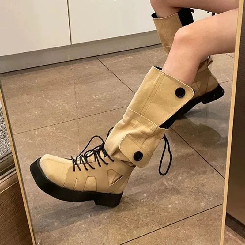 Buty damskie Długie obuwie Platforma Czarne buty dla kobiet Zimowe buty do kolan Kwadratowe palce Western Punk Gyaru Boot 2024 New Hot