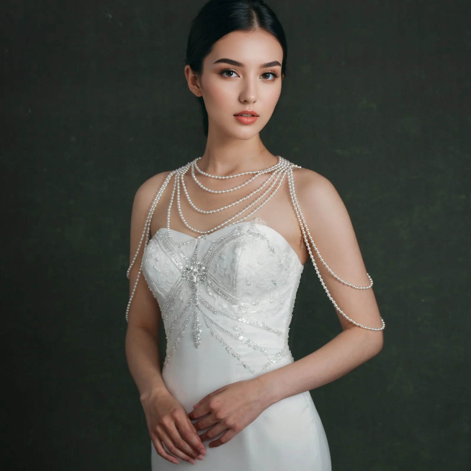 Delicate Multi-Layer Pearl Body Chain for Bride Bridal Lace Dress Jewelry Accessory Capes for Women Wedding Bolero GP30 image 6
