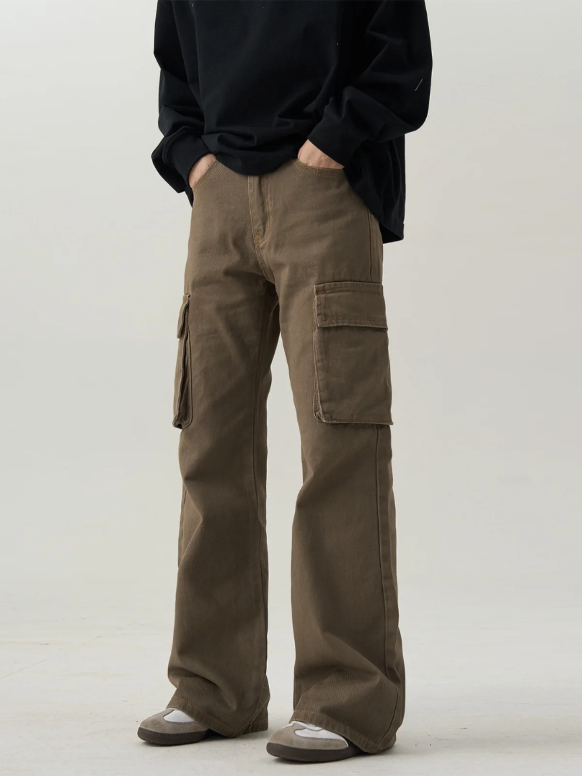 

Retro American Loose Straight Leg Men's Jeans Spring Autumn Design Trendy Brand Multi ket Wide Leg Workwear Long Pants