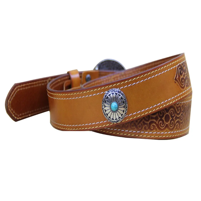 Retro unisex first-layer cowhide embossed personalized trendy versatile men's belt