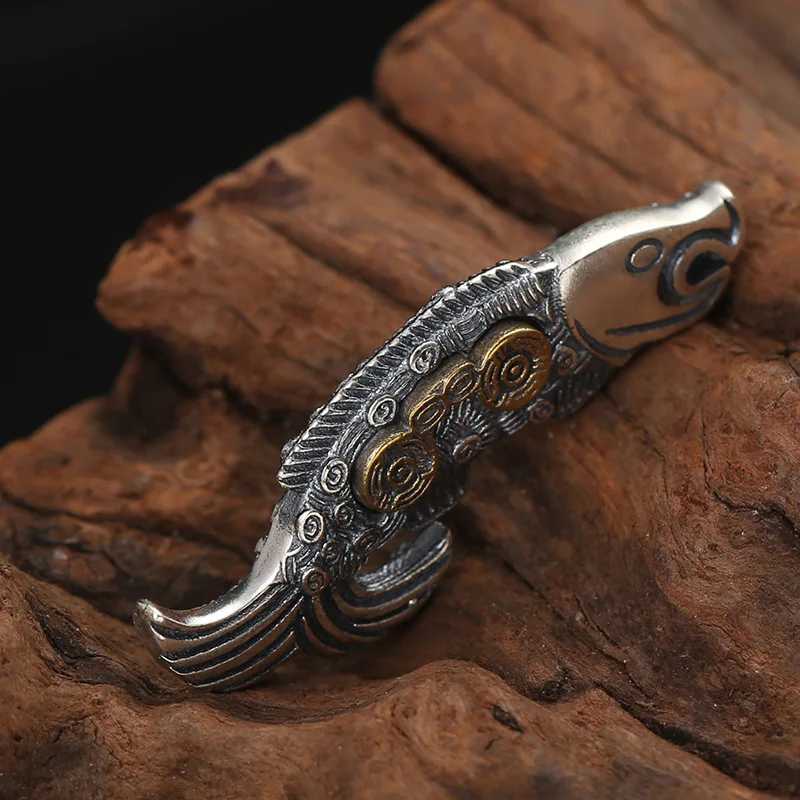 S925 Sterling Silver Fish Pendant Black Color Old Process Brass Unisex Fine Jewelry FYNE429
