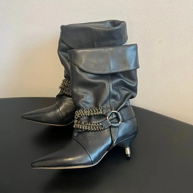 

Retro Women Pointed Tip Boot Fashion Punk Style Ankle Boots Exquisite Suede High Heel Boots for Woman Designer Shoes Botas Mujer
