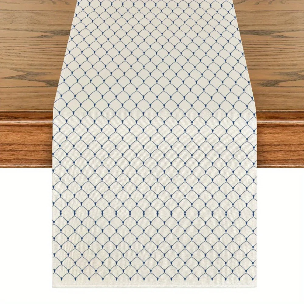 Elegant Beige & Navy Blue Linen Table Runner | Perfect for Dining Table, Kitchen, Weddings, Birthdays, Anniversaries