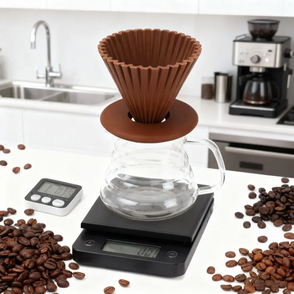 Silicone Material Pour Over Coffee Dripper Internal Texture Detachable Design Coffee Filter Holder Brown Color