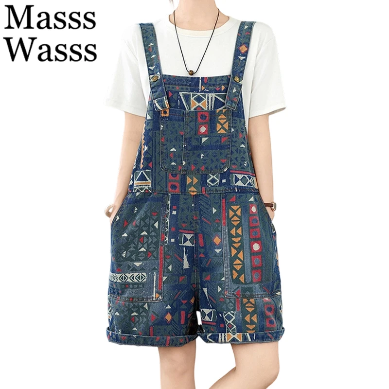 

Mass Wass корейские летние женские классические джинсовые комбинезоны женские свободные винтажные шорты модные джинсы брюки с принтом повседневные брюки