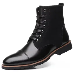 New Designer Fashion Casual Boots for Men Big Size Solid Color Lace Autumn Winter Ankle Boots Male Designer Leather Shoes Male