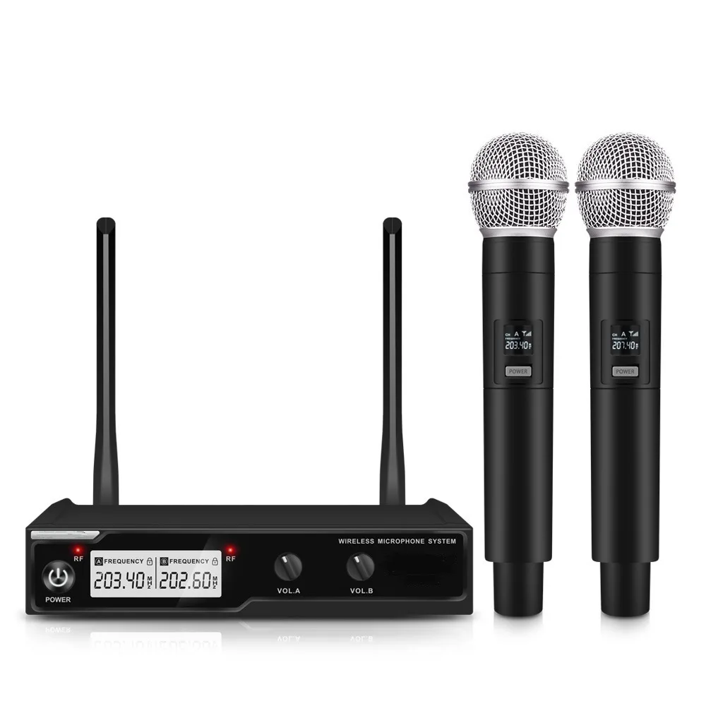 

Wireless Microphone Handheld Dual Channels UHF Fixed Frequency Dynamic Mic For Karaoke Wedding Party Band Church Show