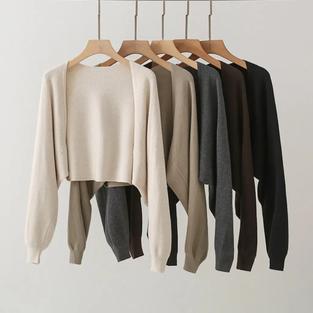 

B1YUE-923 Korean Women's Bat Sweater French Style Retro Solid Color Shawl Autumn New Wholesale