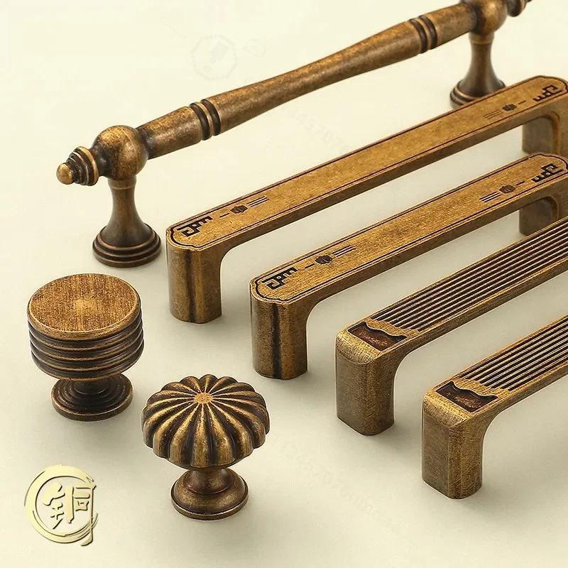 New Chinese Retro Brass Cabinet Door Handle Antique Copper Pull for Shoe Cabinet Bedside Table Coffee Table Wardrobe Drawer