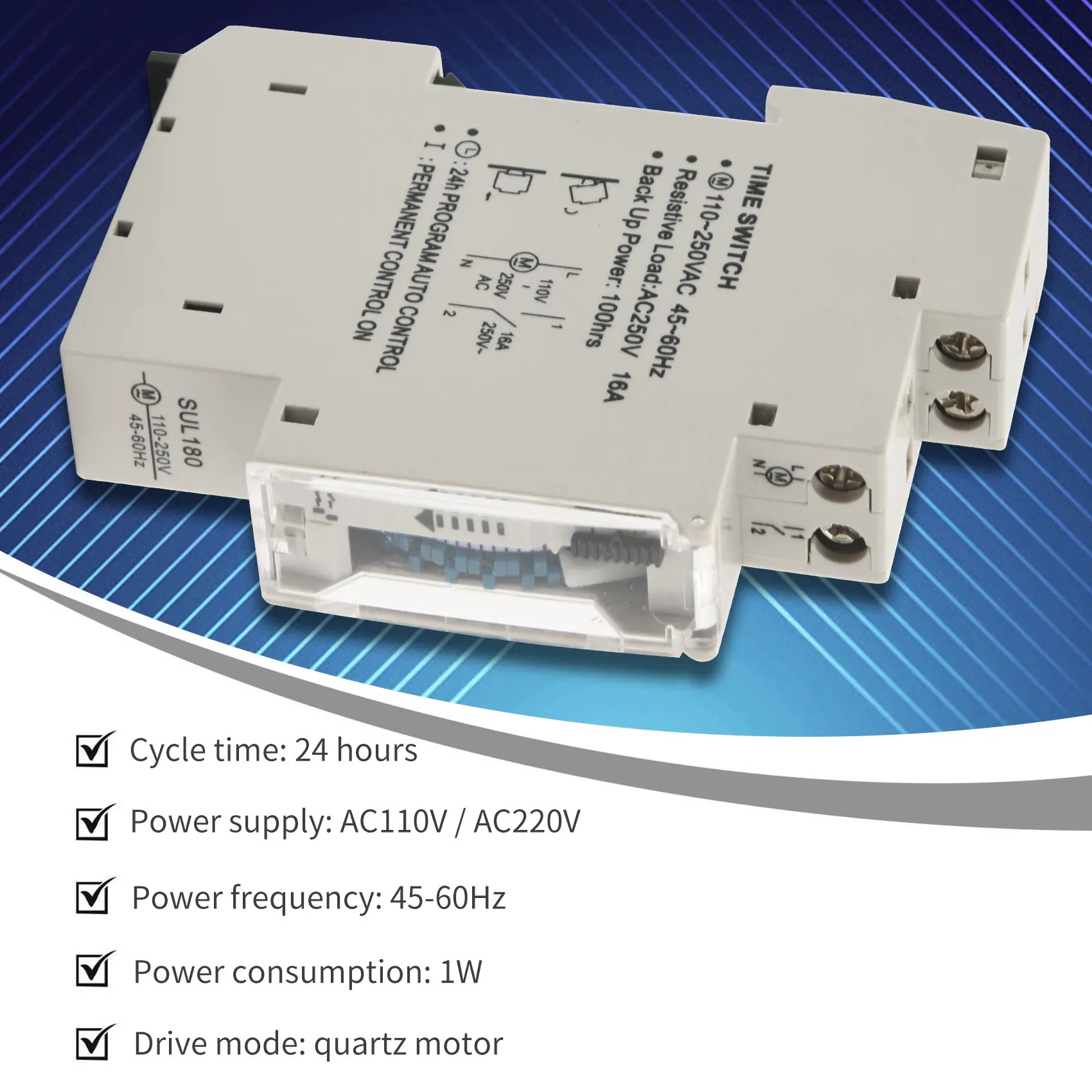 SUL180a 15 Minutes Mechanical Timer 24 Hours Programmable Din Rail Timer Time Switch Relay Measurement Analysis Instruments New