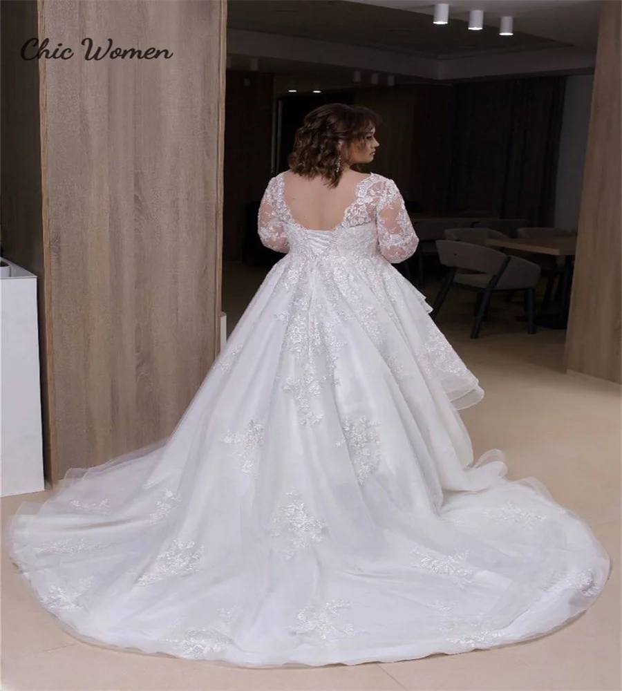 Romantic Plus Size Wedding Dress White A Line Tulle Ruffles Castle Country Bride Dress Corset V Neck Gatsby Bridal  Customized