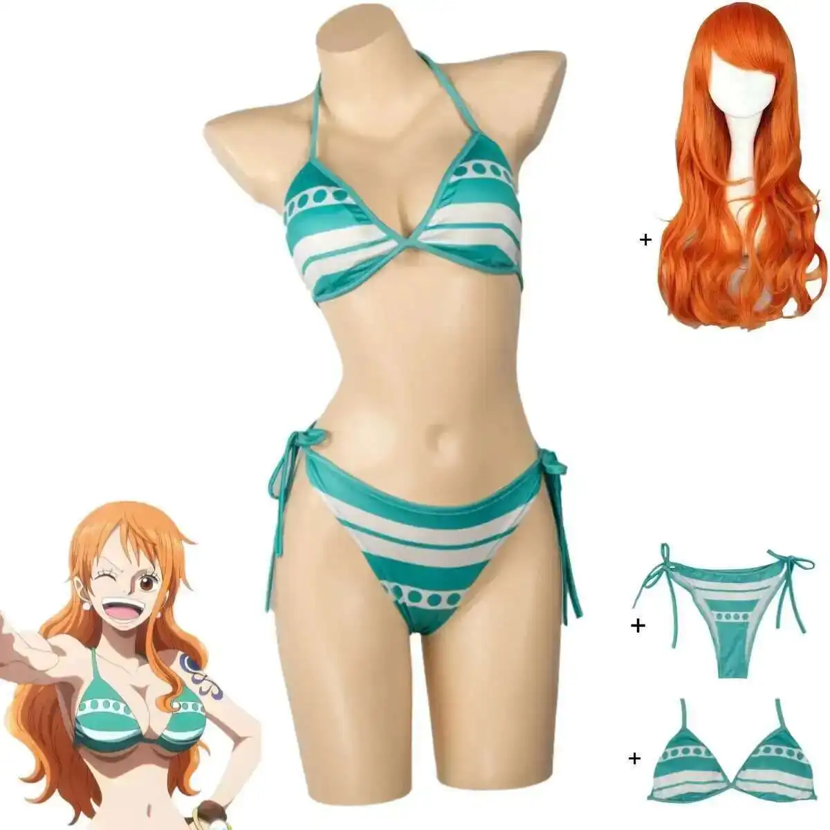 

Anime Nami Cosplay Costume Two Years Later Bikini Split Suspenders Underwear Panties Swimsuit Woman Sexy Cute Party Bikini