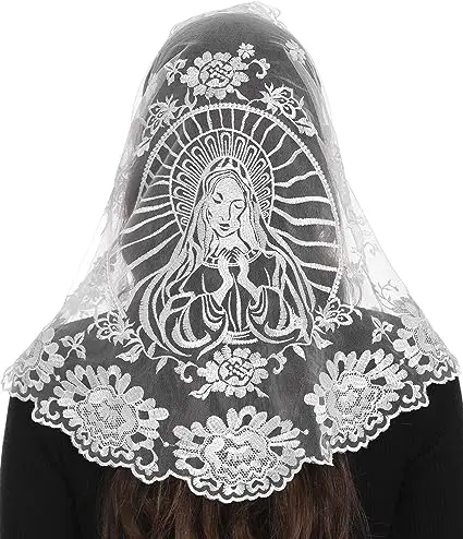 Mantilla de encaje de estilo español para mujer, velo católico de Iglesia