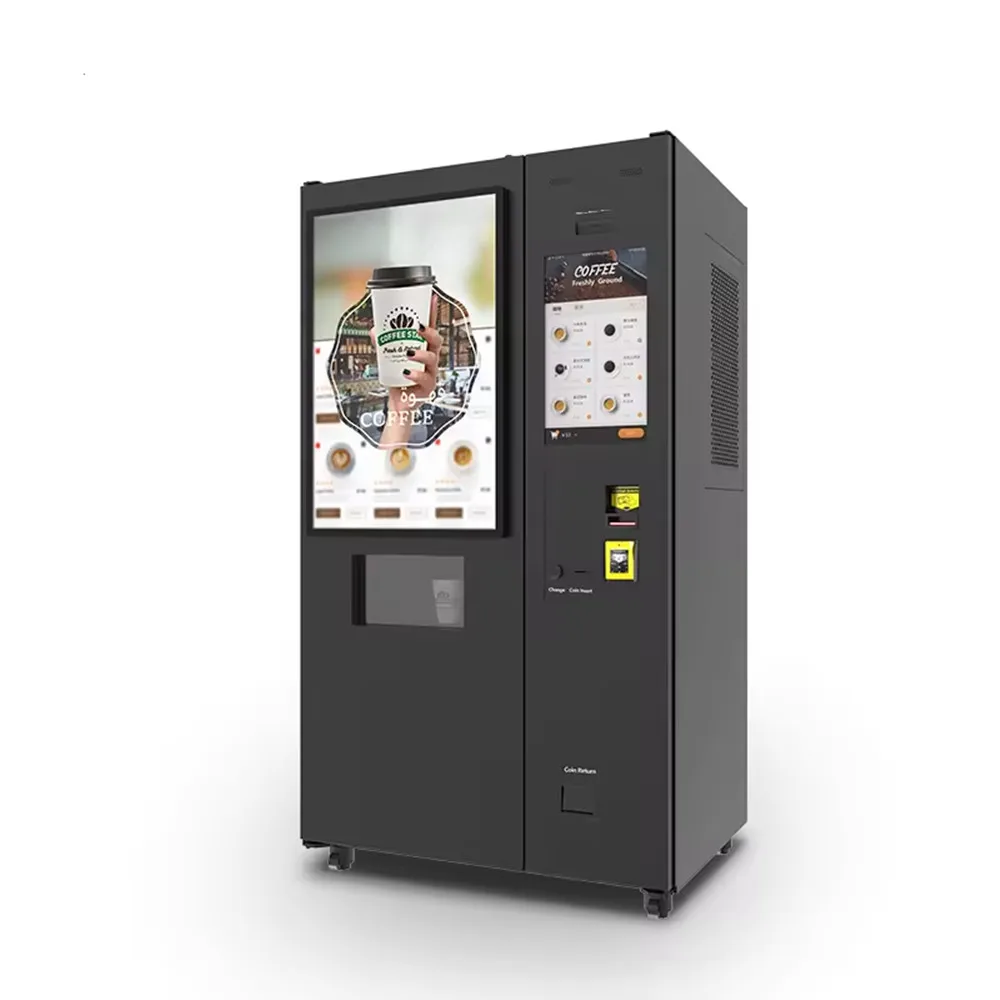 Eua nova máquina de venda automática de café quente e gelo tela sensível ao toque totalmente automática feijão de chá para copo cafeteira com distribuidor de cubos de gelo