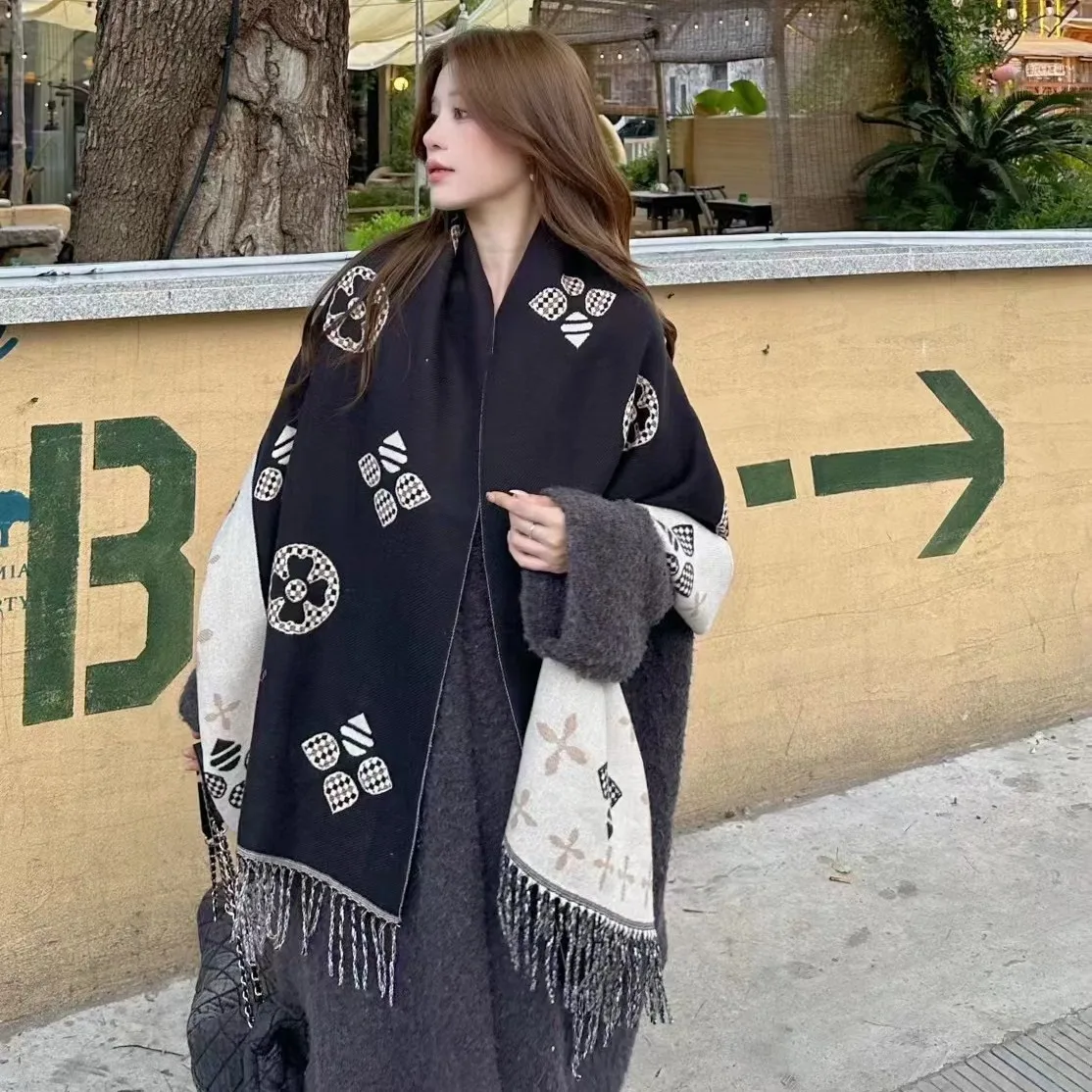 Bufanda de Cachemira gruesa y cálida para mujer, manta de marca de lujo, chal de calidad, Poncho, Pashmina, invierno, 2024