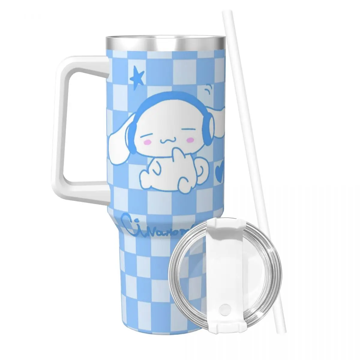 Cinnamoroll Stainless Steel Tumbler Car Mugs With Straws Camping Hot Drinks Water Bottle Keep Heat Large Capacity Thermal Mug