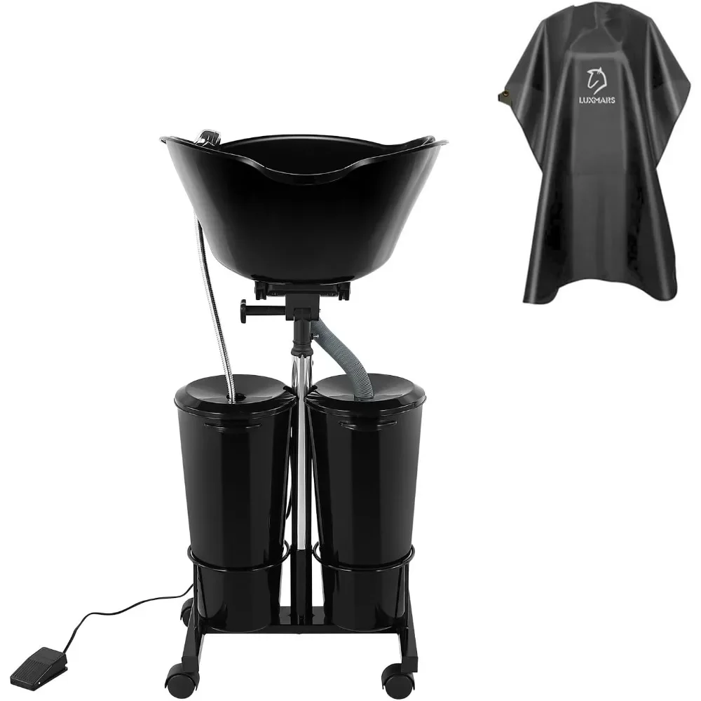 

Portable Plastic Shampoo Bowl Unit with 2 Bucket with Electric Pump and Drain Hoses, 270 Degree Rotation of Shampoo Basin Height