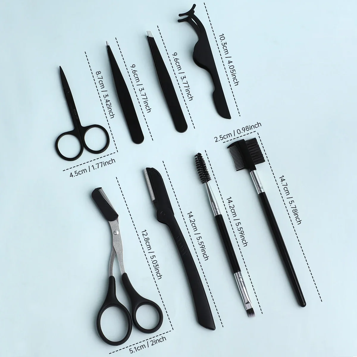 8-delige roestvrijstalen precisie wenkbrauw trimgereedschapset, een set handig wenkbrauw trimgereedschap, geschikt voor mannen.