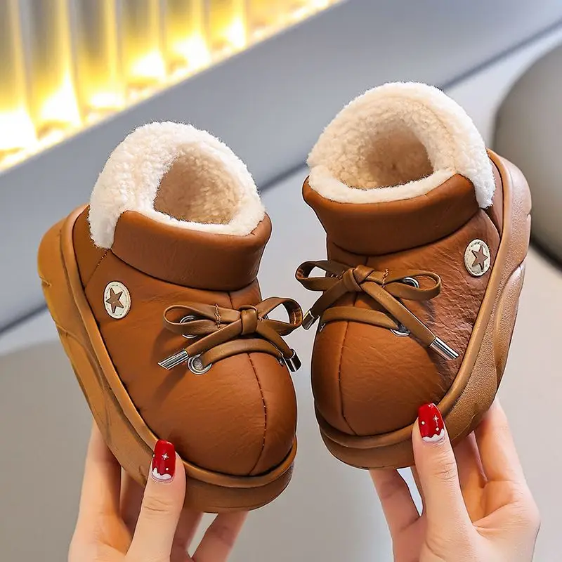 Waterproof Kids Winter Boots for Girls New 2026 Thickened Furry Cotton Outdoor Snow Shoes Anti Slip Warm Baby Footwear