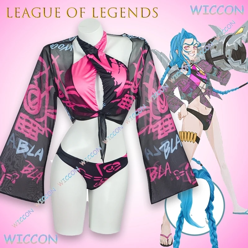 

League of Legends Arcane Jinx Swimsuit Cosplay Costume Loose CannonBikini Sexy Beach Party Anime Summer Cosplay Outfit Halloween