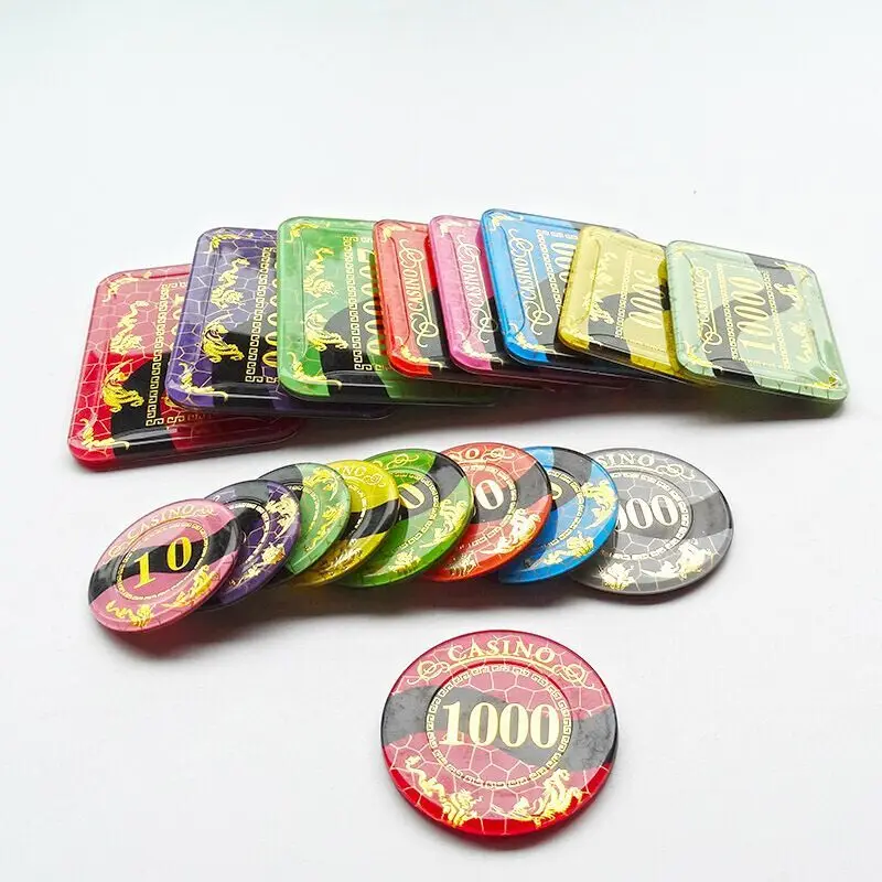 10 Pcs/set Crystal Round Square Texas Poker Chips Professional Casino Games Baccarat Entertainment Equipment Poker Chips Set