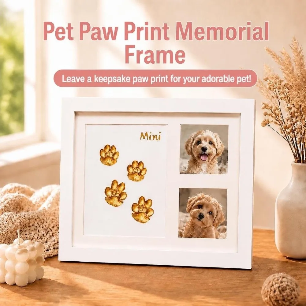 1 Set DIY Pet Paw Print Kit Frame Air Dry Clay Wooden Frame Cat Paw Print Frame Desktop Stand Non Toxic Clay