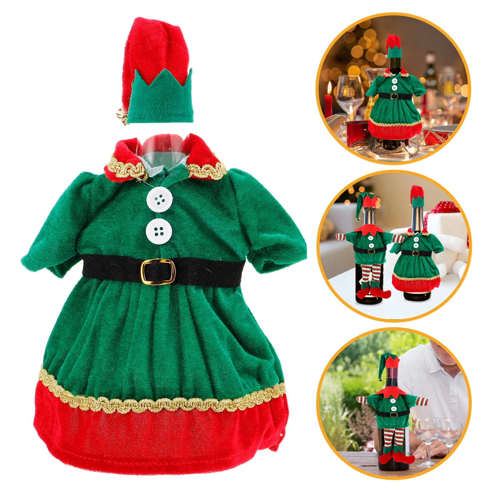 

2Pcs Elf Wine Bottle Covers Dress Skirt Hat Christmas Party Decoration Xmas Decorative Bottle Sleeve Wine Decor