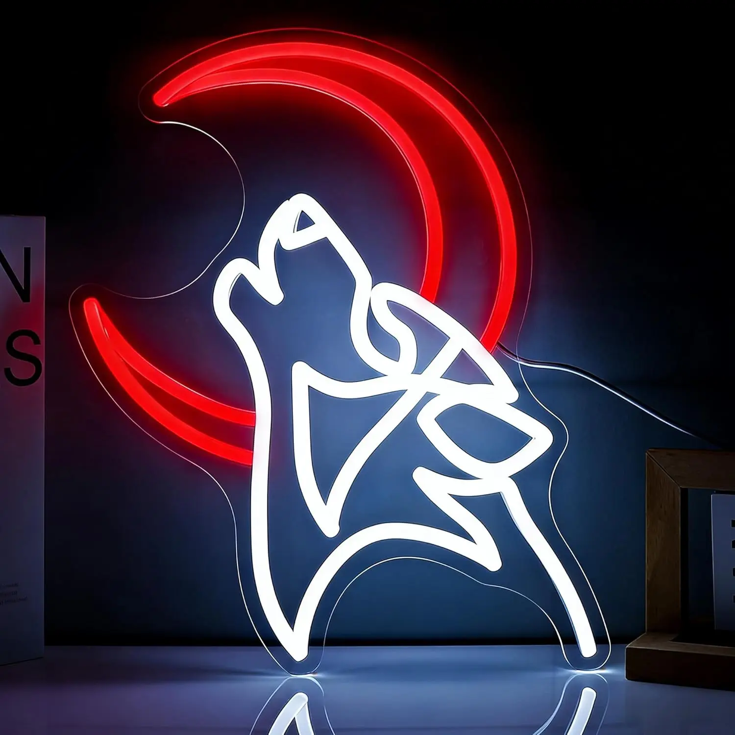

Wolf Moon Neon Sign USB Powered LED Neon Light for Birthday Party Bar Game Room Bedroom Aesthetic Decoration Gift Art Wall Light