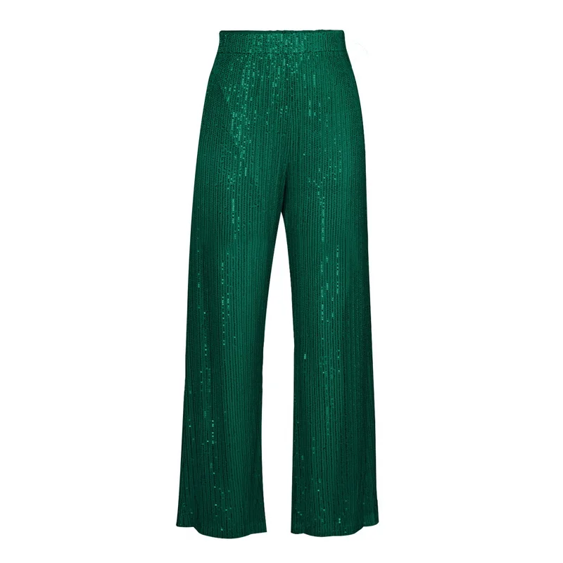 Pantaloni a gamba larga con paillettes moda donna 5 colori pantaloni stile coreano lucido a vita alta tubo dritto pantaloni lunghi larghi con straccio