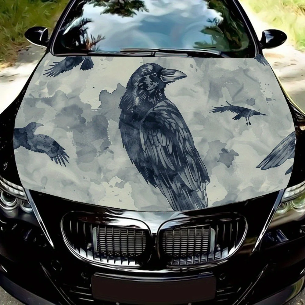 Static - perching raven Print Car hood stickers, waterproof self-adhesive car vinyl stickers, car decoration protection stickers