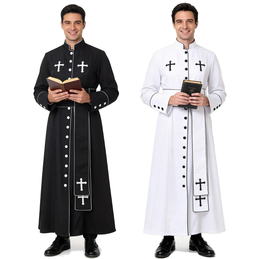 Disfraz Medieval de Sacerdote para Mujer, Túnica Negra de Pastor, Vestimenta de Clérigo, Sotana Romana con Cinturón, Traje para Halloween y Purim