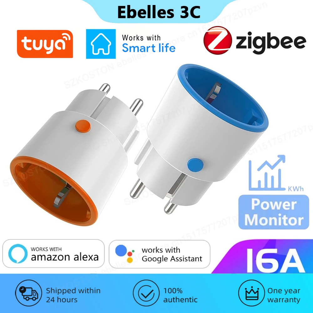 

Tuya Zigbee Smart Plug 16A EU Socket Energy Monitor Outlet APP Remote Control Timer Smart Home Automation Voice for Alexa Google