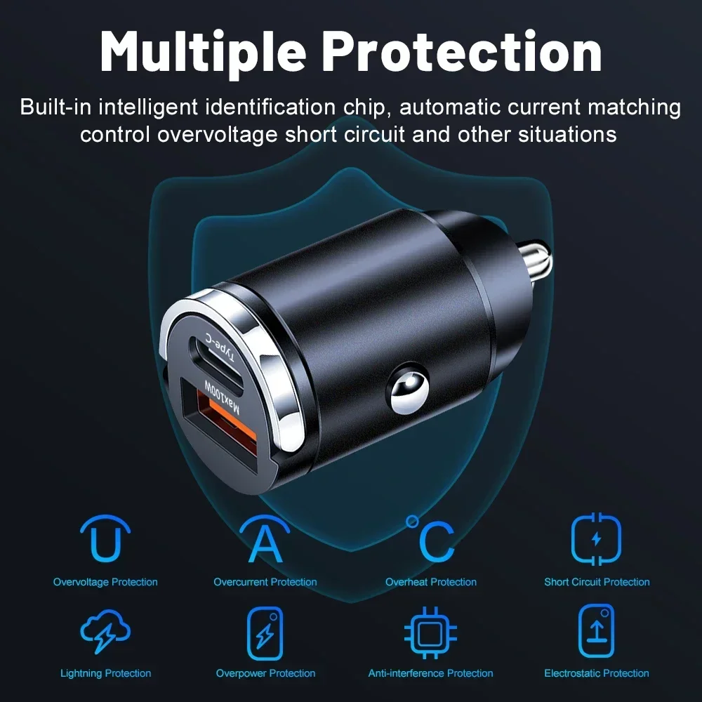 100W/200W Mini Pull Ring Car Charger Dual USB Fast Charging for iPhone Xiaomi Samsung QC 3.0 Phone Convenient Charger Adapter