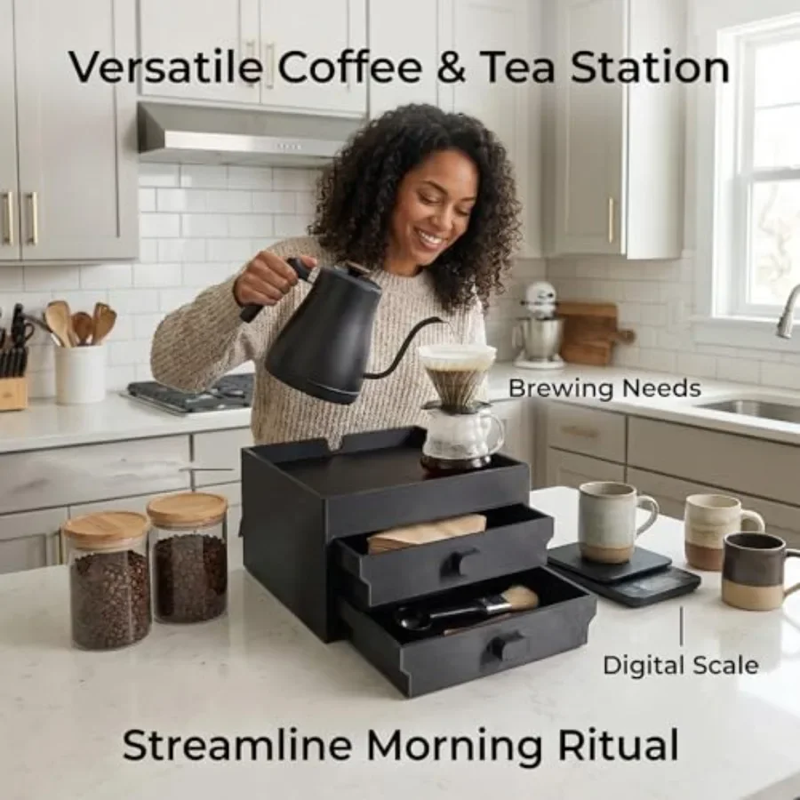 FirmHome StoreCoffee Brewer Organizer For Intasting Electric KettleTwo-tier Design With Elevated Kettle Platform And Pull-out Tw