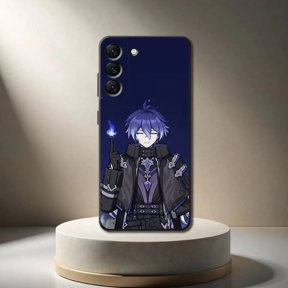 原神インパクト F-Flins 電話ケース サムスンギャラクシー A 73、72、51、53、52、71、22、5G、ノート、J7、8、9 ソフトブラックカバー