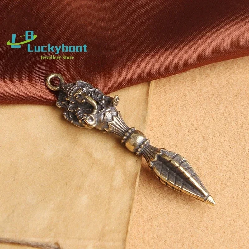 Pure Copper Elephant God of Wealth Vajry Pestle Pendant for Keychain Necklace Drive Out Demons Brass Lucky Home accessories