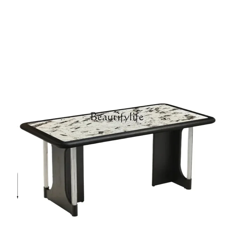 

46Solid wood photoelectric pure natural luxury stone dining table modern minimalist high-end marble dining table and chairs