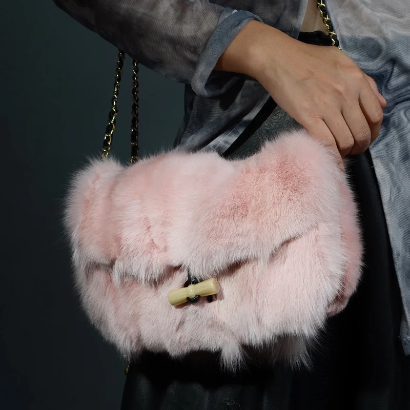 2023 Autumn Fashion New Fox Fur Shoulder Bag Natural Luxury Real Fur Senior Designer Ladies Elegant Clutch Bag Large capacity