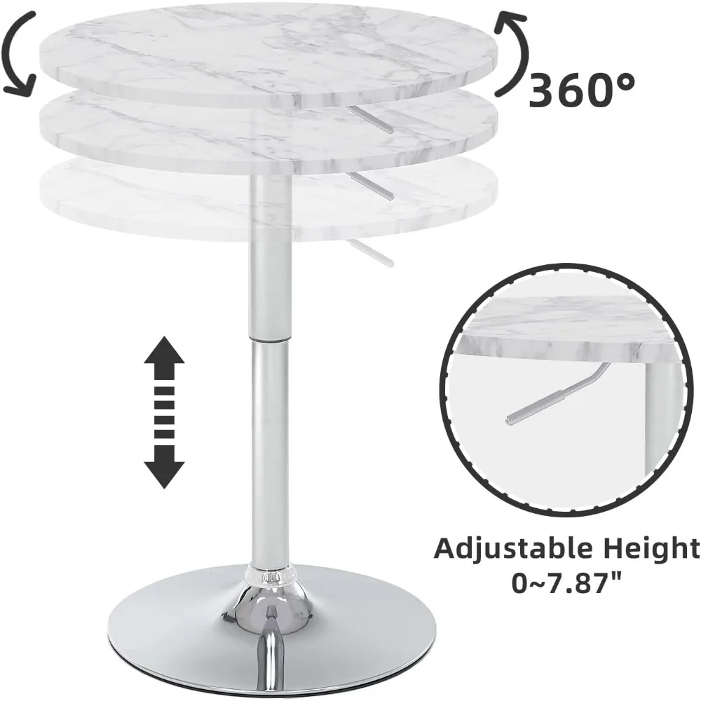 23.6" Round Bar Table, Adjustable Height Bar Table, Modern Cocktail Bar Table with MDF Top and Metal Base, Bistro Pub Table i