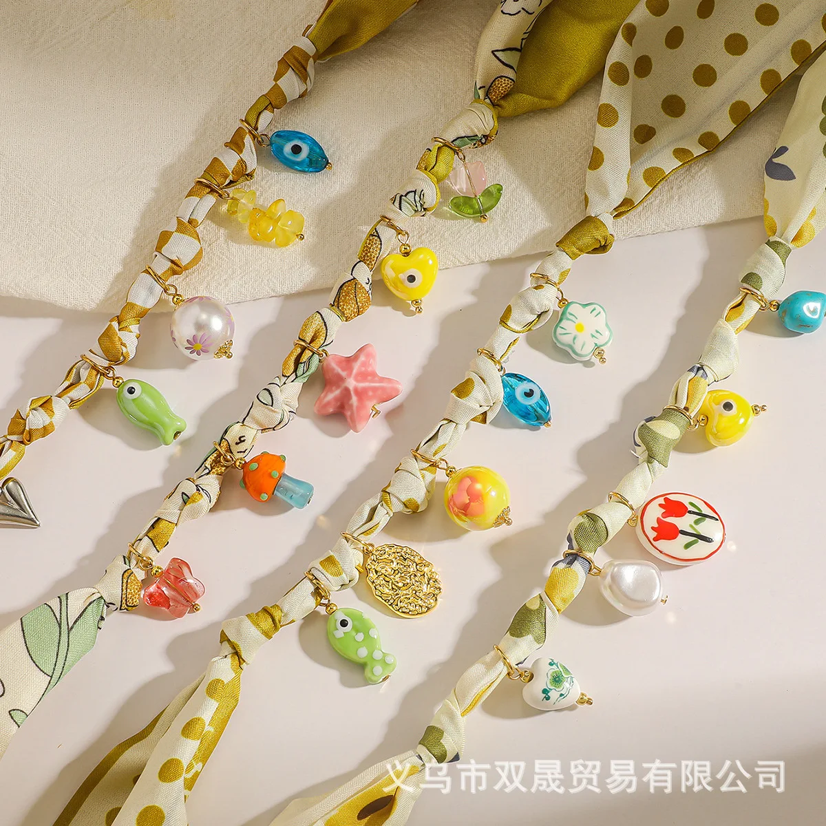Autumn Fashion New Silk Scarf Necklace Harvest Festival Necklace Brown Yellow Multi-element Creative Light Luxury Pendant Neckla