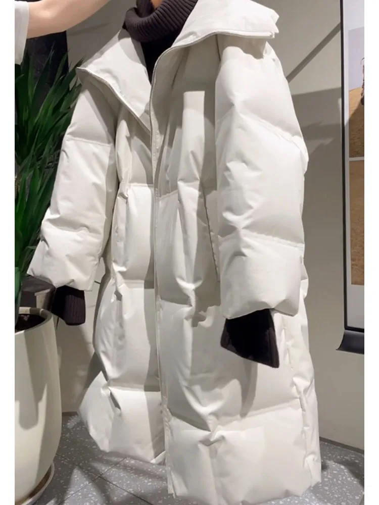 Ele Long Puffer Jaet Damen Faionable White Fluffy Oberbekleidung Thi Wintermantel Ci Casual Sle Du Down Fill