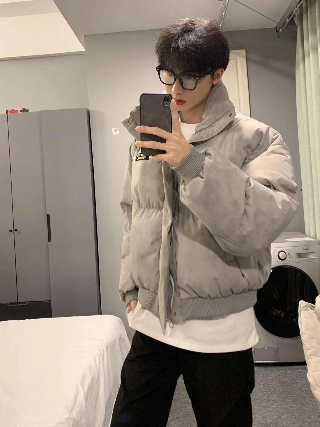 

American Dyed Patchwork Cotton Jaet Men's Autumn Winter Thiened Bread Sle Stand Collar Coat Warm Stand Fit Long Sve