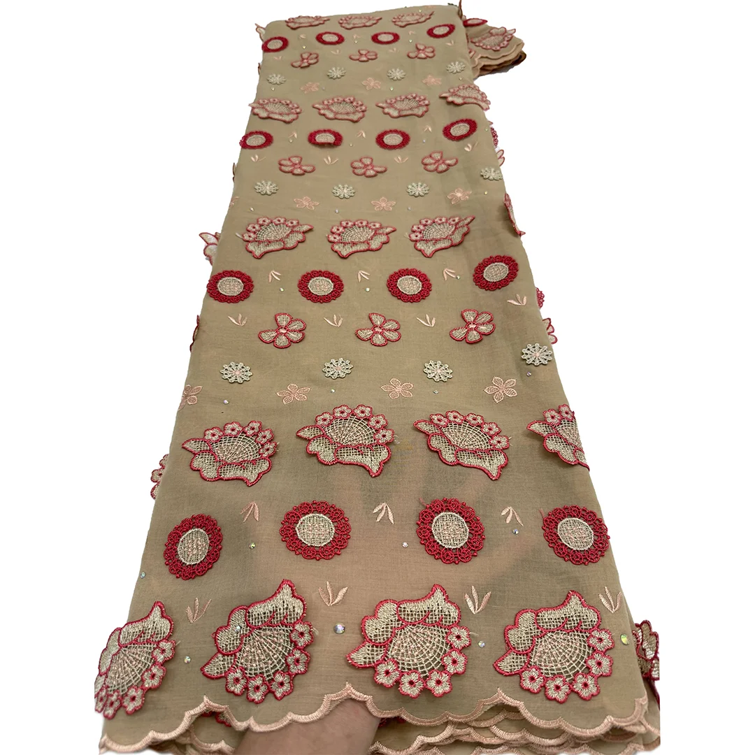 Nigerian Swiss Voile Lace Fabric With 3D Flower Applique And Stones 2026 High Quality African Guipure Lace For Wedding Dress view 5