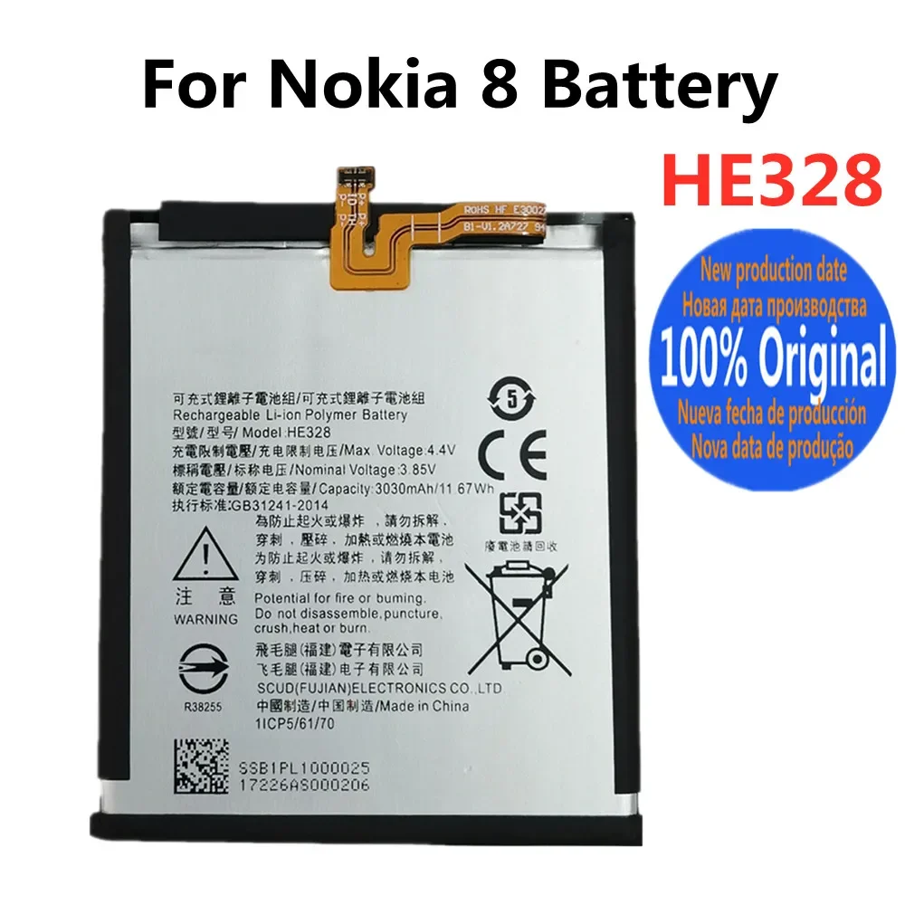 

2030mAh HE328 Original Battery For Nokia 8 Nokia8 Phone Replacement Battery Bateria In Stock Fast Shipping + Tracking Number