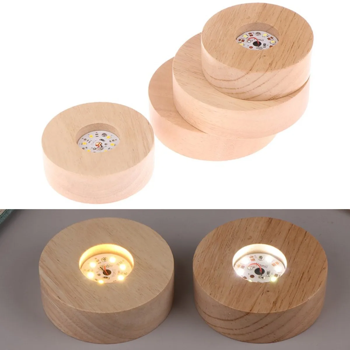 Imagem -06 - Lâmpada de Madeira Maciça Led Doméstica Square ou Round Night Light Suporte de Lâmpadas Usb Faça Você Mesmo Lights Holder Desktop Ornamentos Base Decorativa