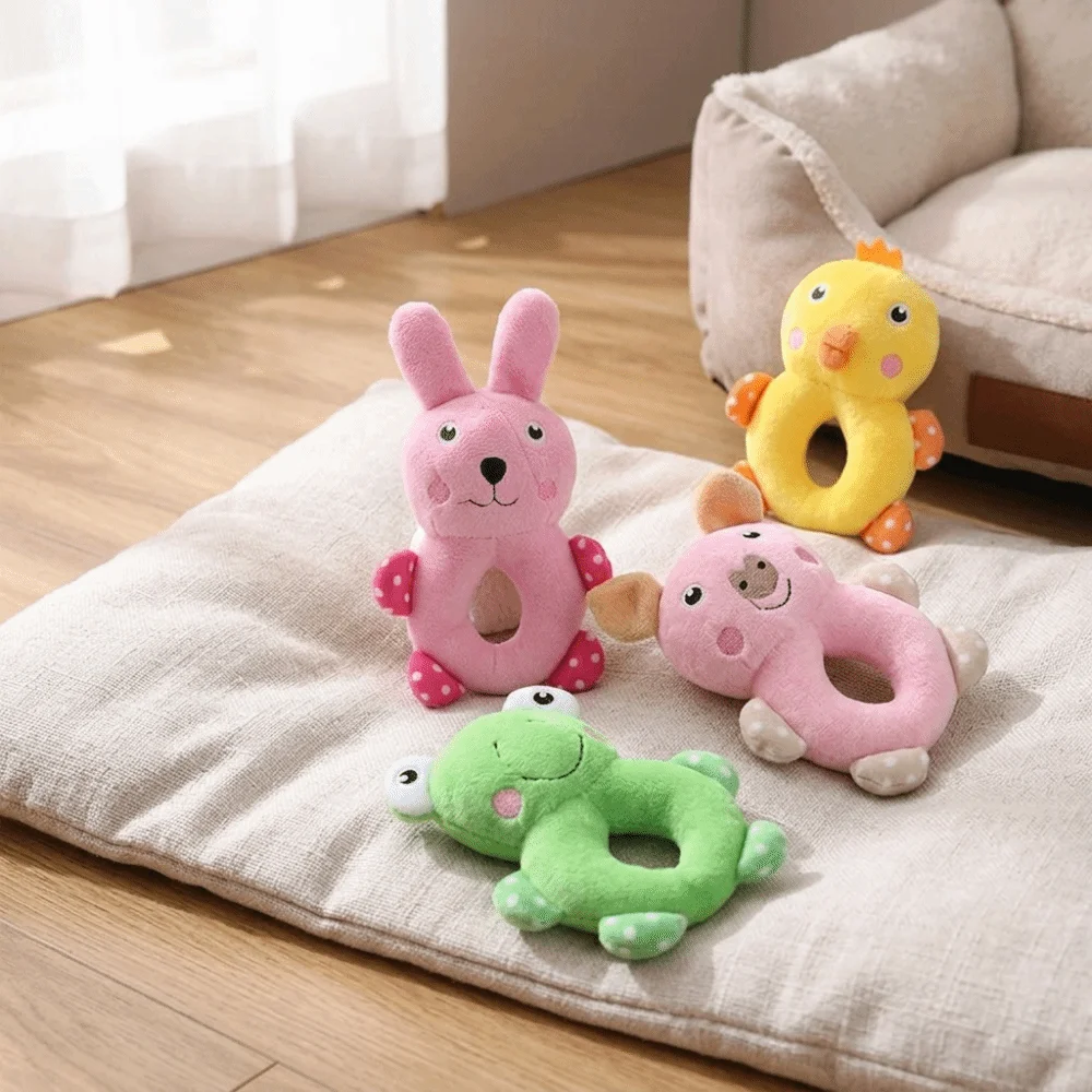 Soft Fabric Dog Ring Multi Bright Shades Round Ring Shape Puppy Teething Stitched Solid Build Built In Squeaker