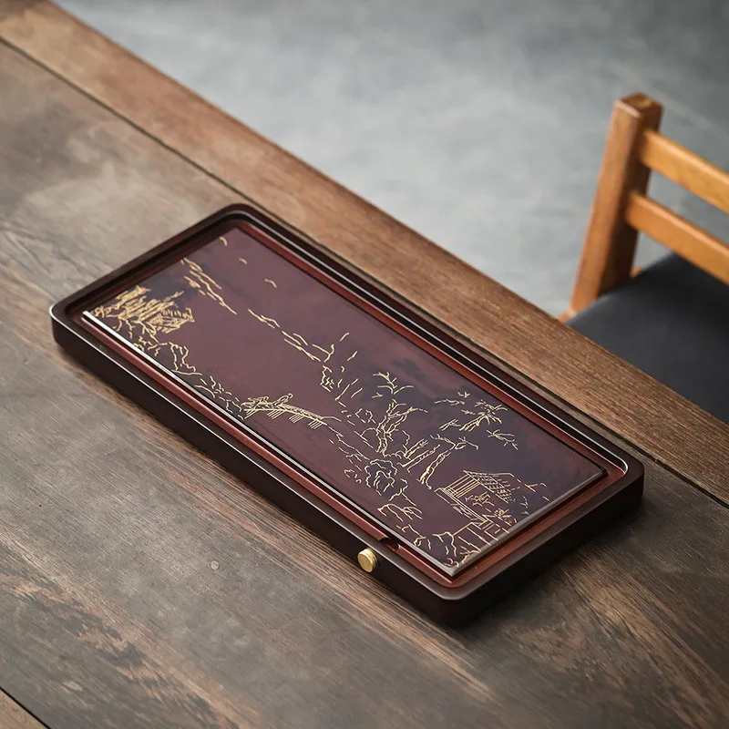 Color Changing Bamboo Tea Tray with Water Storage and Drainage, Small Dry Tea Plate for Home Use, Traditional Chinese Style